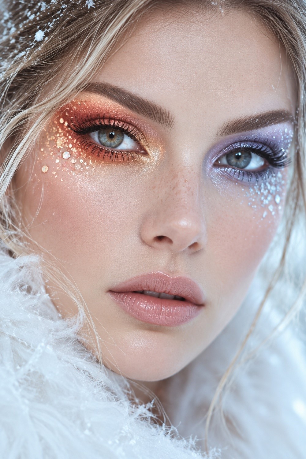 Warm Copper Versus Icy Lavender Glitter